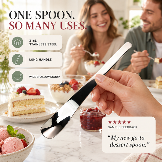 🎁 KØB 1, FÅ 1 GRATIS – 316L Rustfrit Stål Serveringsske – Fødevaresikker & Slidstærk – Ergonomisk Håndtag – Perfekt til hele familien 🛡️✨🥄