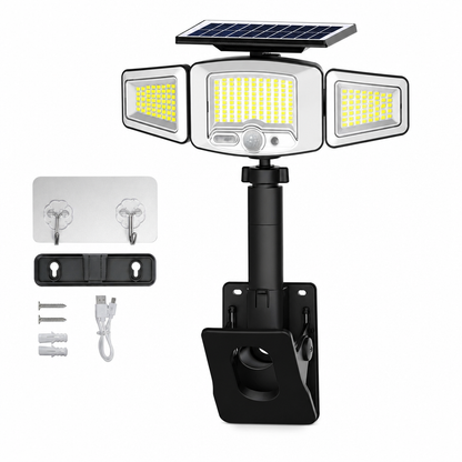 Solcelledrevet 3-armet bevægelsessensorlampe